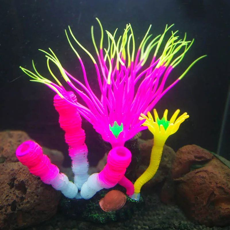 Silicone Coral Aquarium Ornaments Artificial Lifelike Night-luminous Fish Tank Accessories |