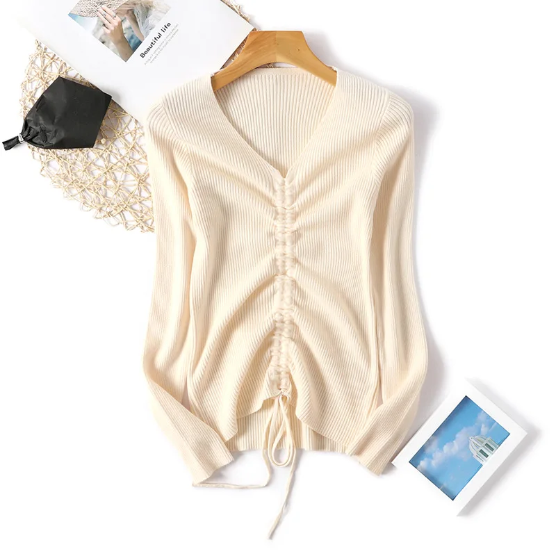 

New Fashion v-neck Sweater Women Spring Autumn Solid Knitted Pullover Women Slim Soft Jumper Sweater Female Knit Tops