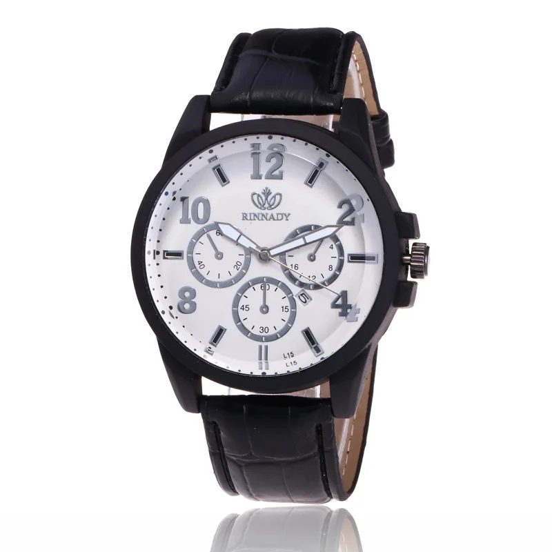 Часы RINNADY мужские армейские кварцевые спортивные с кожаным календарем | Наручные