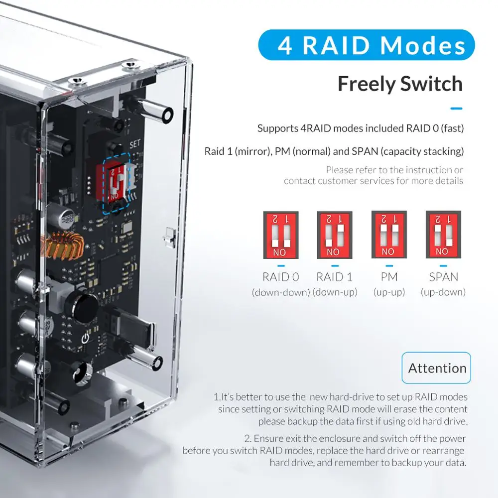 Корпус для внешнего жесткого диска ORICO 3 5 дюйма RAID 0 1 PM SPAN Прозрачный чехол SATA