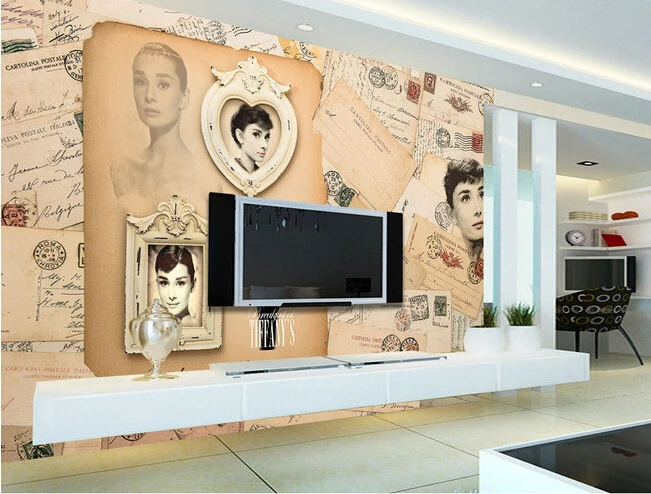 Пользовательские винтажные обои Одри Почтовая открытка с Хепберн настенные