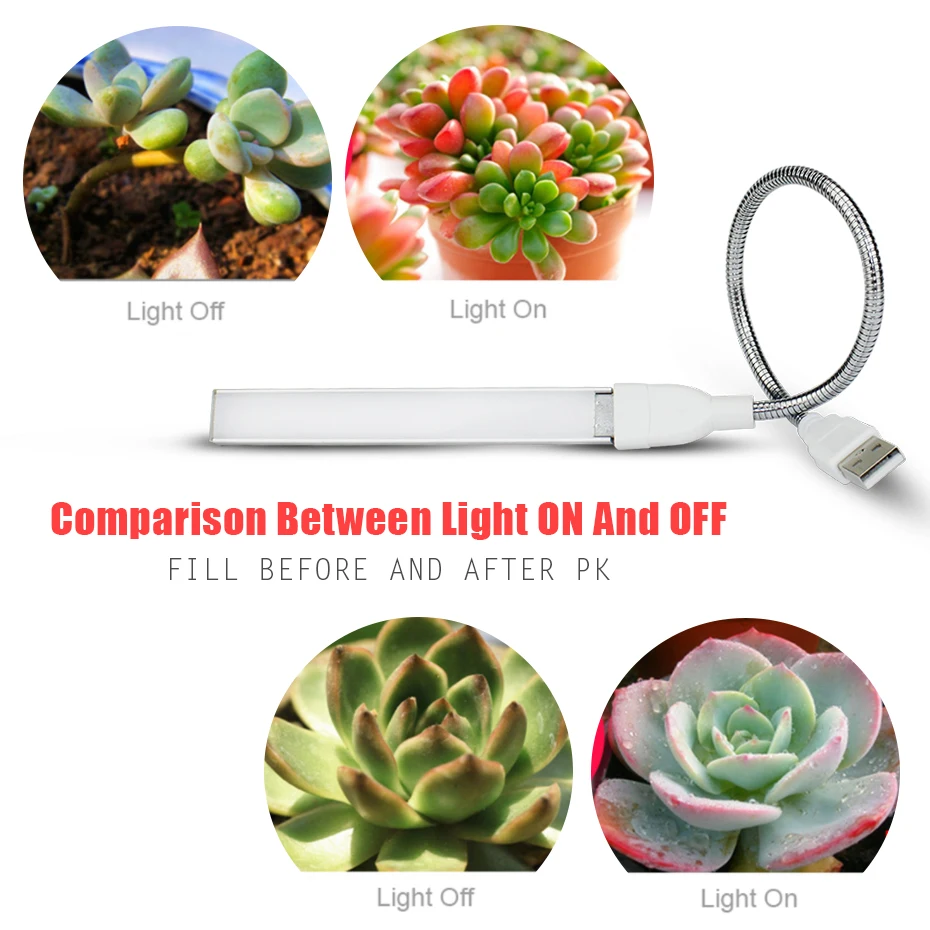 USB лампа для выращивания растений DC5V 3 Вт фитолампа 10Red + 4Blue led полный спектр гибкий