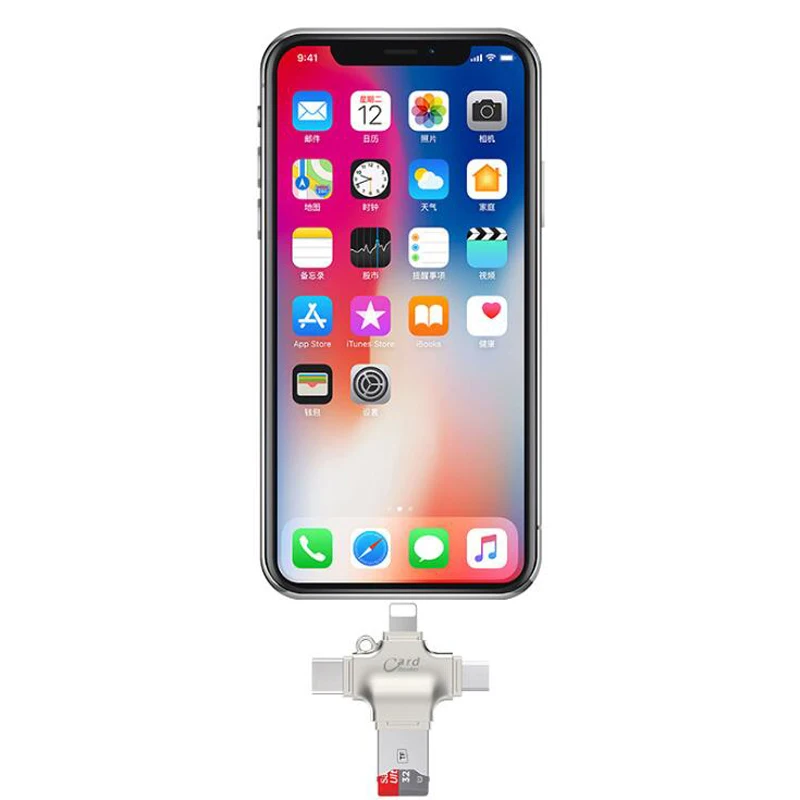 Металлический SD кард ридер microsd карта памяти OTG адаптер для iphone ios tipo c 4 в 1 Android