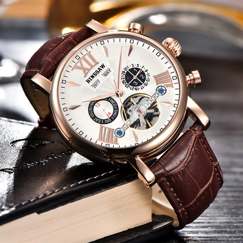 BINSSAW мужские Tourbillon полностью автоматические механические часы Роскошные модные