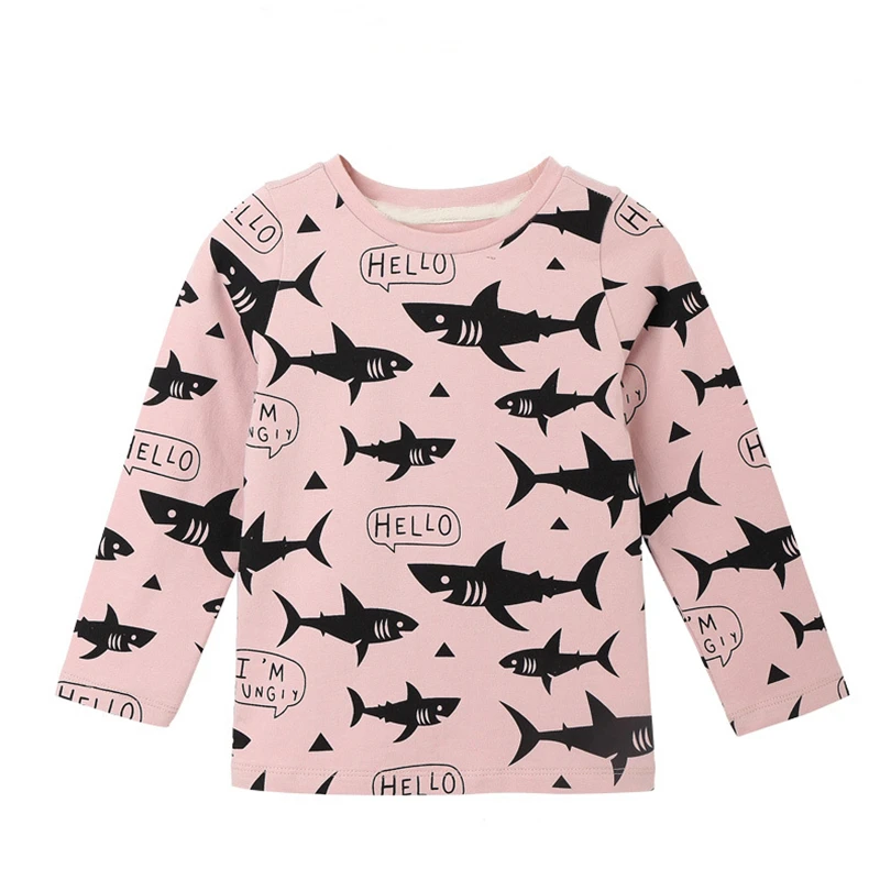Топы с длинными рукавами с изображением акулы для мальчиков; рубашки для маленьких девочек; сезон осень-зима года; детская одежда из маленького хлопка; детская футболка; свитер для малышей