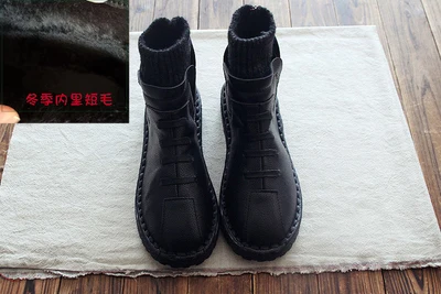 2018 autumn and winter new wool round head warm waterproof flat soft bottom art retro short boots ankle women's shoes | Обувь