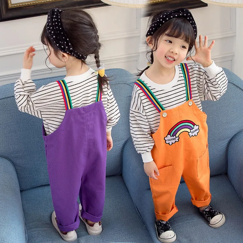 Girls Clothing Sets New Autumn Spring Active Clothes Children Cartoon Rainbow Print Long Sleeve Shirts + Pants Suit 4Years | Детская