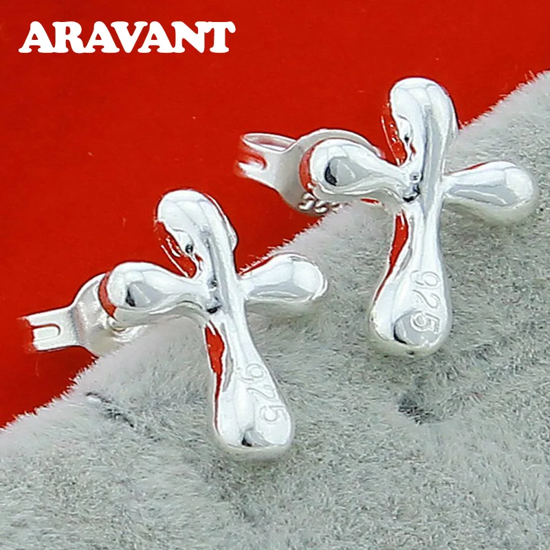 

New Fashion Cross Earring 925 Silver Stud Earrings For Women Party Silver Plated Earring Jewelry