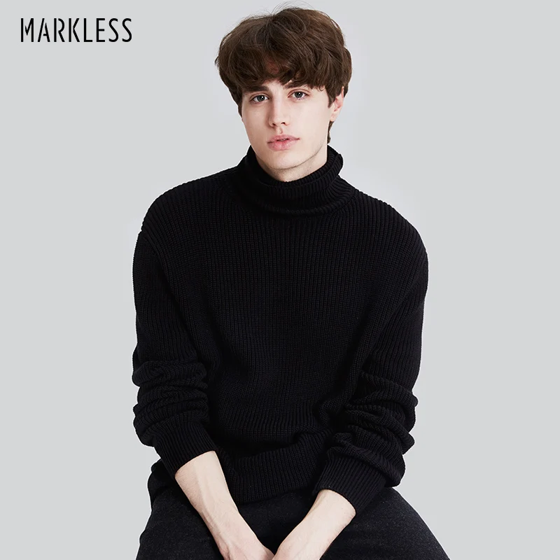 Markless/зимние теплые свитера с высоким воротом для мужчин; sueter hombre; Черная модная повседневная верхняя одежда; вязаные свитера; пуловеры; MSA7722M