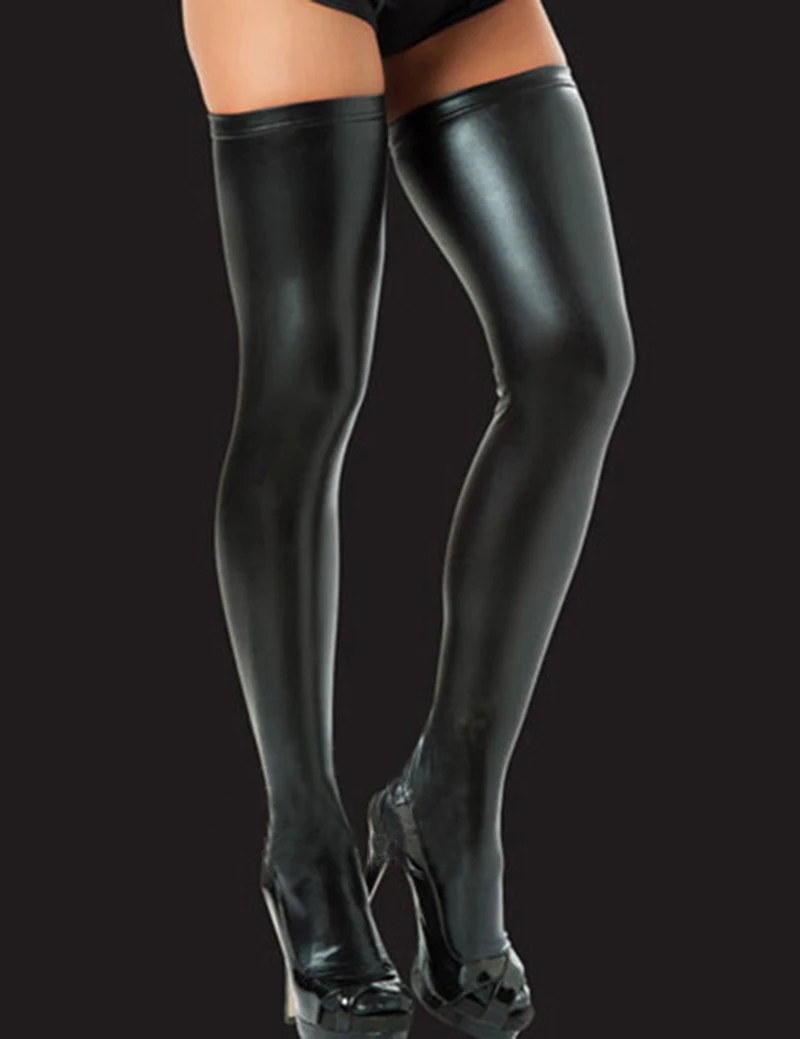 Сексуальное женское белье латексные носки до колена черные шелковые чулки