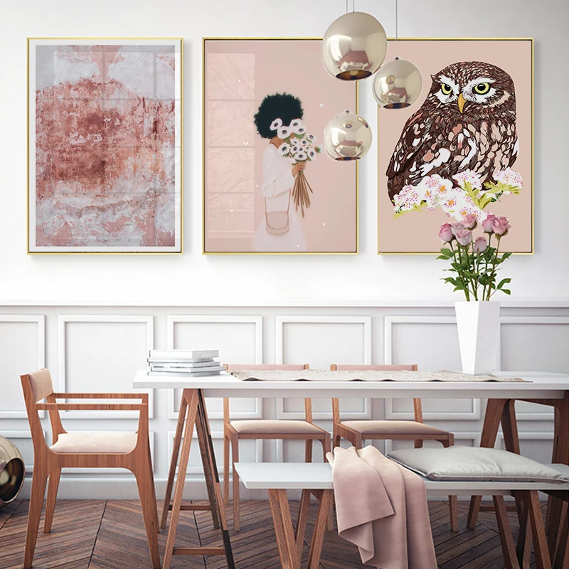 Spanish Art Poster Owl Canvas Print Abstract Oil Painting Wall Picture Romantic Girl with Flower Prints for Living Room Decor | Дом и сад