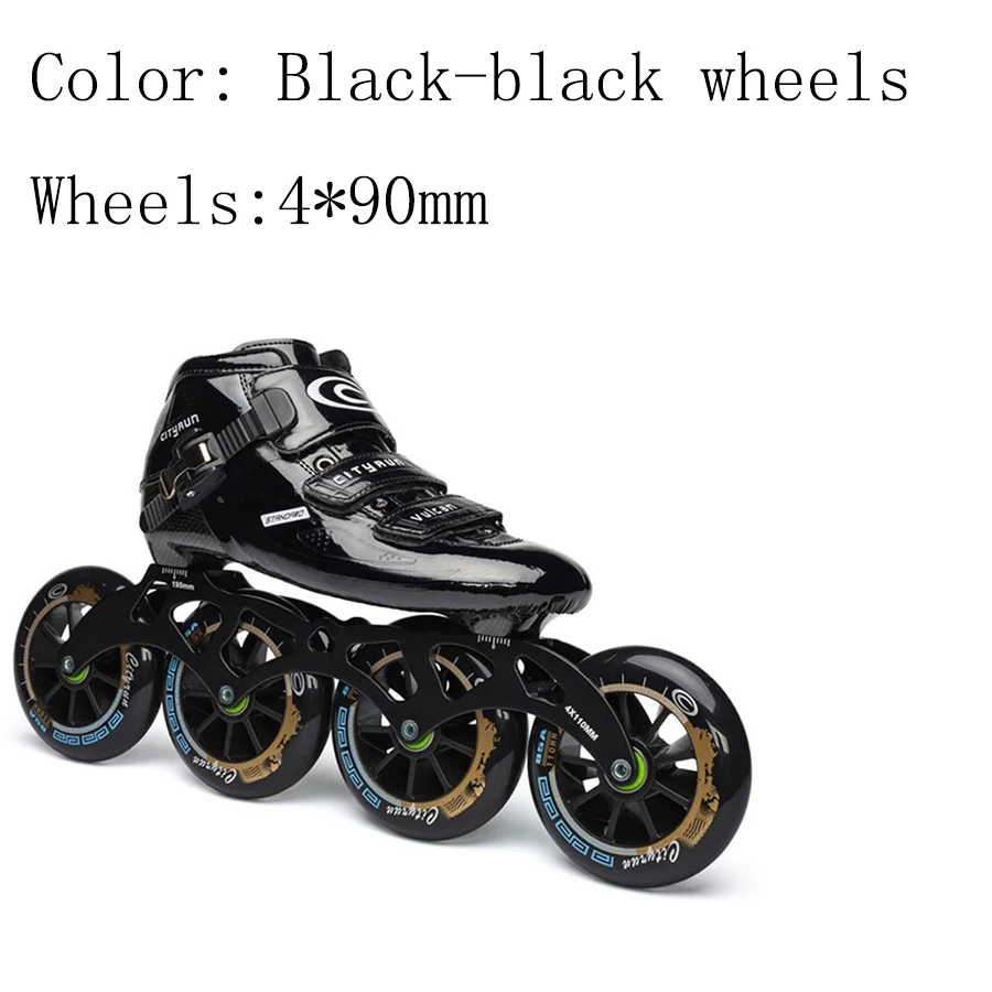 Black-black 4-90mm Cityrun скоростные роликовые коньки евро размер 30-44 углеродного волокна профессиональные соревнования 4*90/100/110 мм колеса гоночные ролики - Цвет: Black-black 4-90mm