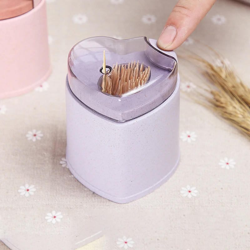 Automatic Toothpick Holder Container Wheat Straw Household Table Storage Box Dispenser Multiple Colors Heart-shaped or square | Дом и сад