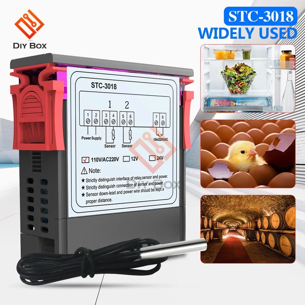 STC-3018 двойной цифровой светодиодный регулятор температуры C/F термостат терморегулятор инкубатор DC 12V 24V AC 110 V-220 V 10A NTC датчик