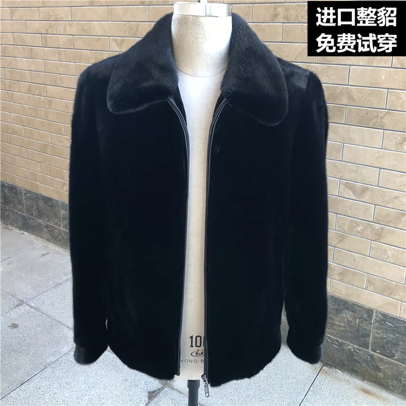 

New real mink fur coat men's overall men's winter fur jacket men's hooded lapel special zipper outerwear
