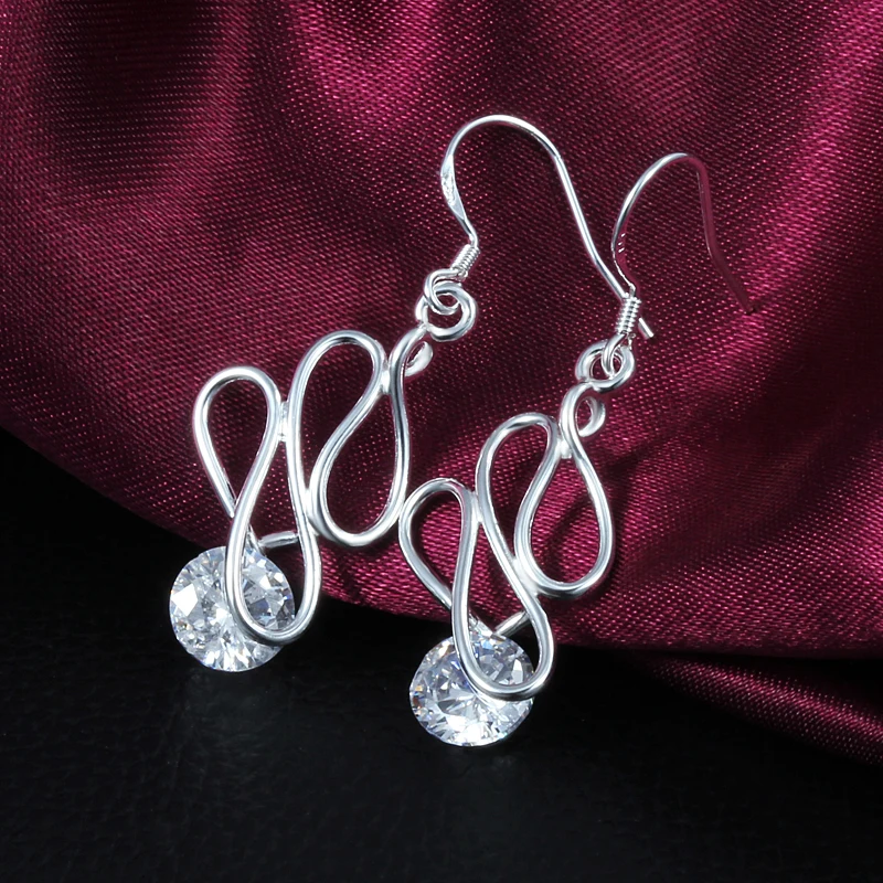 Женские серьги-капельки с серебряным покрытием витые серьги кристаллами из