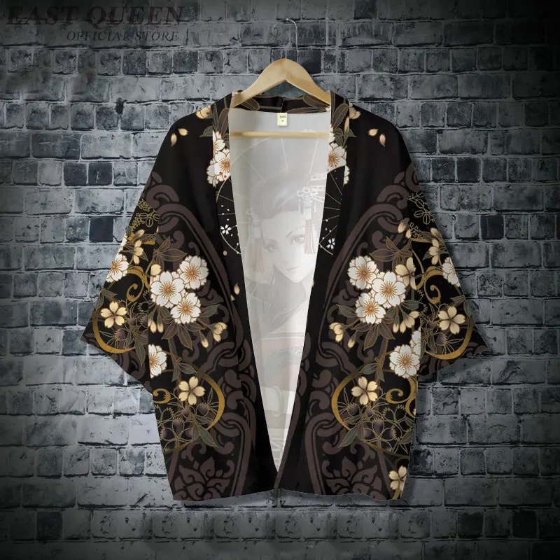 Японский косплей кимоно уличная одежда Haori мужской юката Гейша красота Печать рубашка азиатская одежда кимоно кардиган для мужчин FF2184