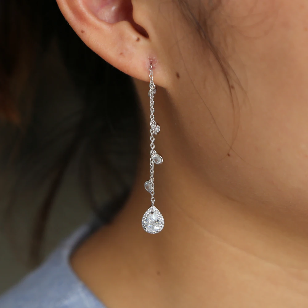 

New fashion jewelry accessoriesSilver Rose gold color CZ chain drop earring best gift for women lover's girl wholesale