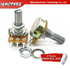 Потенциометр WH148 3-контактный 20 мм, с гайками, 10 шт., B1K, B2K, B5K, B10K, B20K, B50K, B100K, B250K, B500K, B1M, 1K, 2K, 5K, 10K, 100K