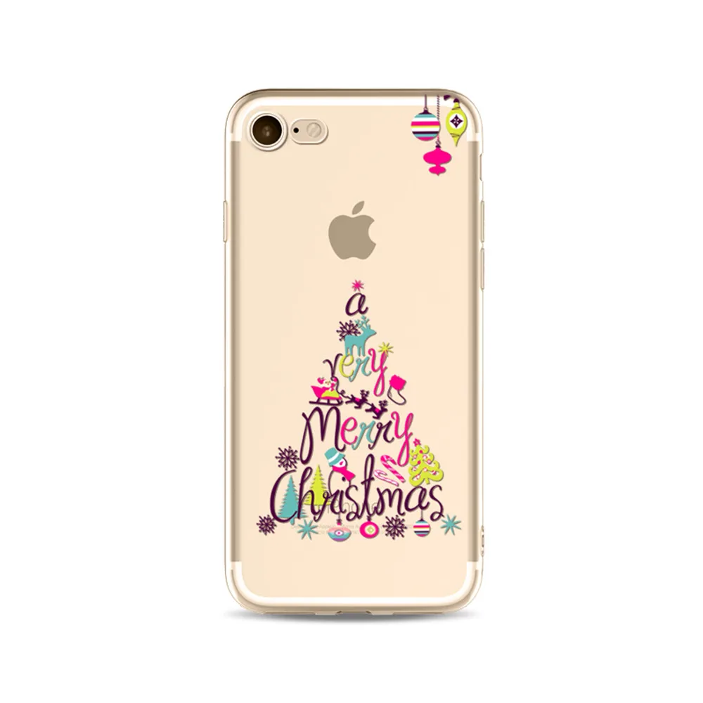 IMIDO Hot Selling Merry Christmas Tree Deer Design i7 i7Plus Phone Case Soft Transparent TPU Cover For iPhone X |
