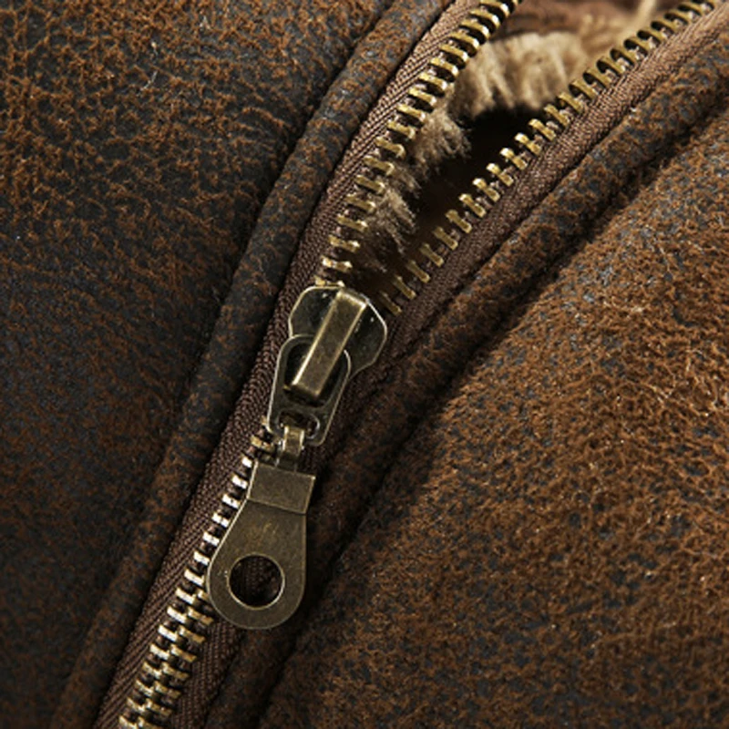 Российские зимние теплые мужские меховые кожаные куртки овечьем меху 2018 размера