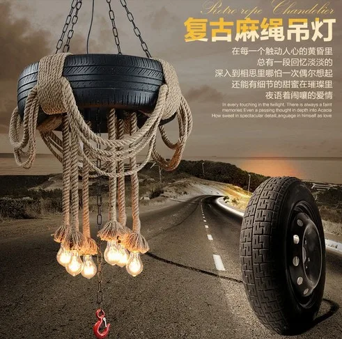 

American Loft Creative Tire Rope Droplight Edison Industrial Vintage Pendant Light Fixtures For Living Dining Room Hanging Lamp