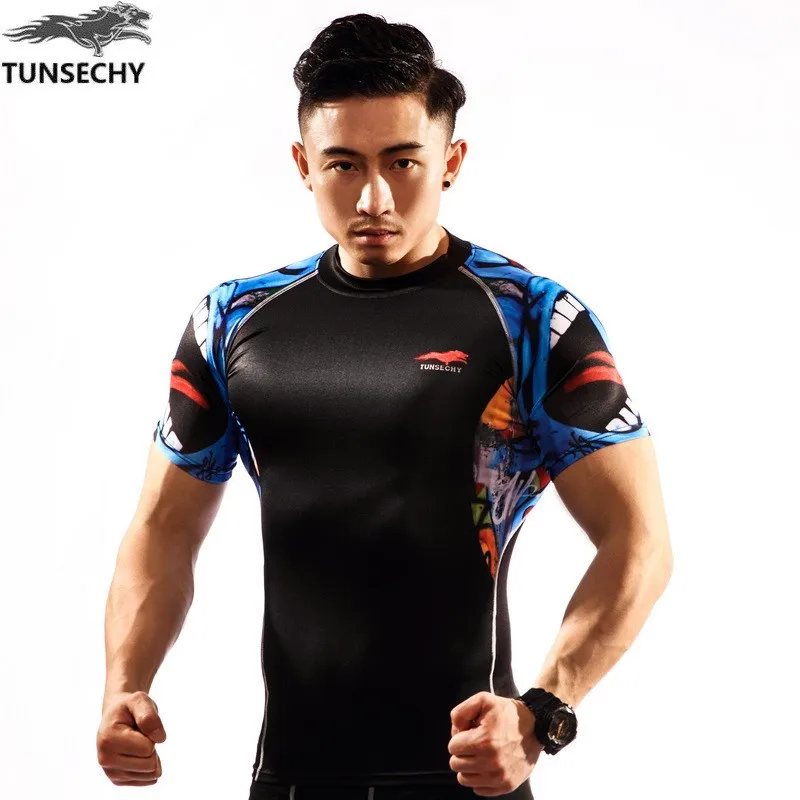 Мужские компрессионные рубашки облегающие термо футболки с коротким рукавом