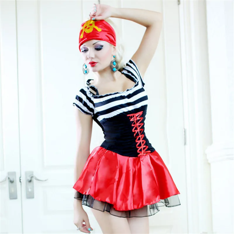Пикантные красные костюм пирата Хэллоуин Высокое качество взрослых Для женщин