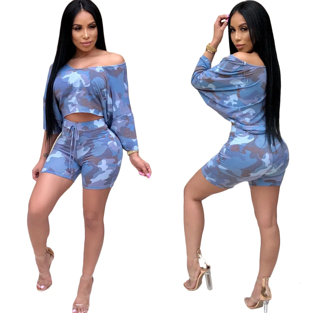 Камуфляж печати Повседневное комплект из двух предметов с открытыми плечами