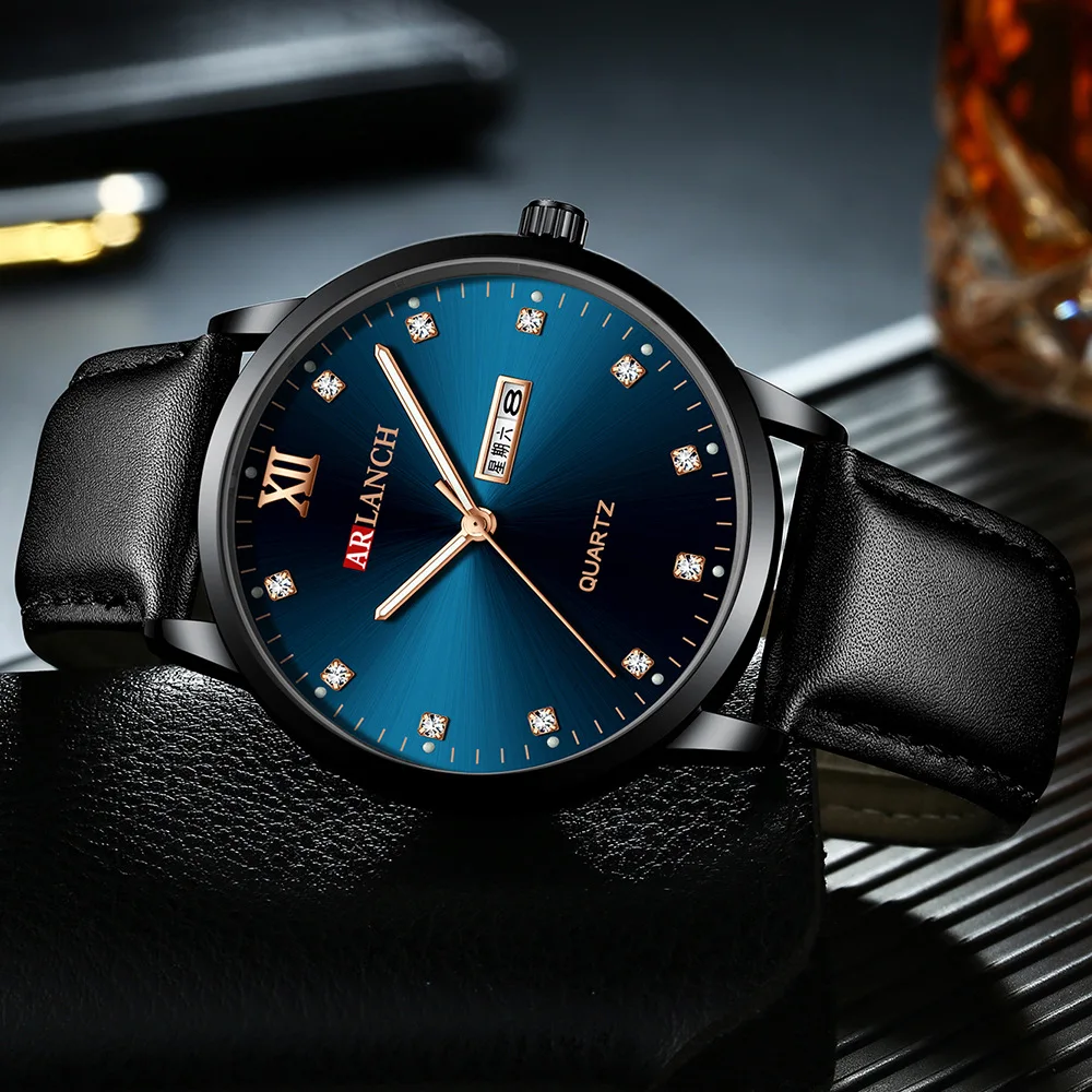 Часы мужские классические водонепроницаемые светящиеся кварцевые с календарем