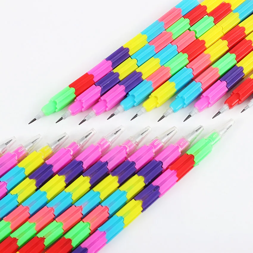 New Design Building Block Pencil Office School Multifunction 8 Color Colorful Stacker Swap Pencils 10PCS/lot | Канцтовары для офиса