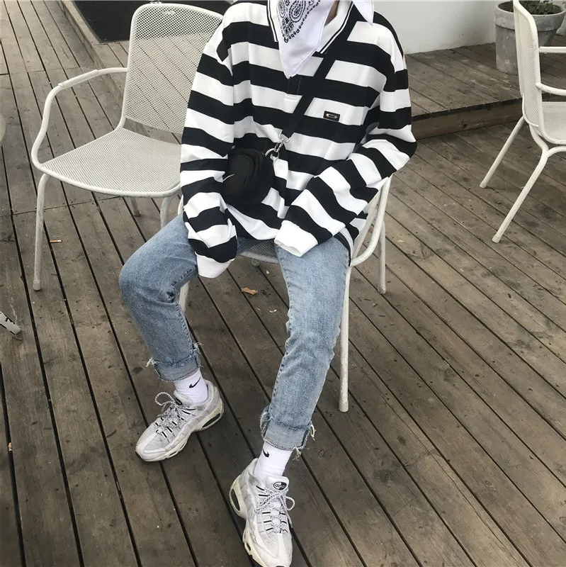

Fashion T-Shirt Women Loose Basic Striped Long Sleeve Top Tees Unisex Harajuku Tee