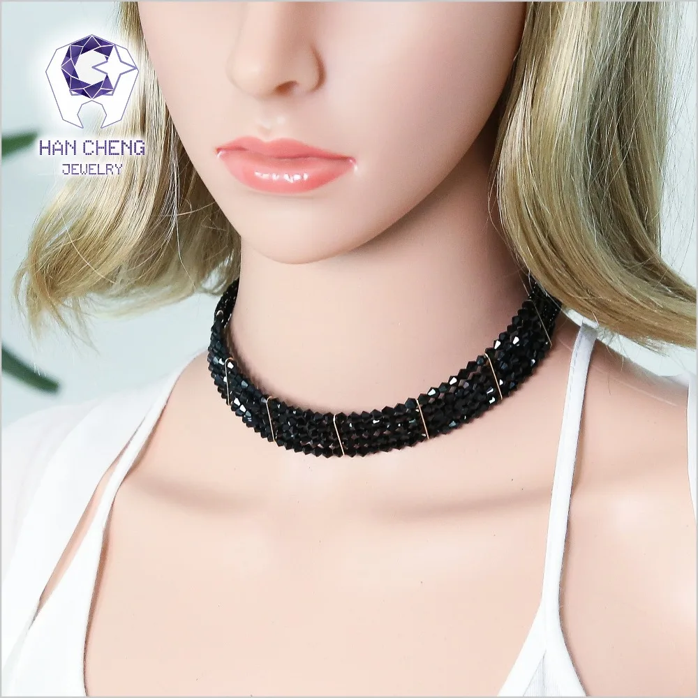 Ханчжэн Новая модная простая панковская черная серебряная цветная многослойная бусинная шокер-ожерелье женские ожерелья Бусинная вышивка ювелирные изделия бижутерия