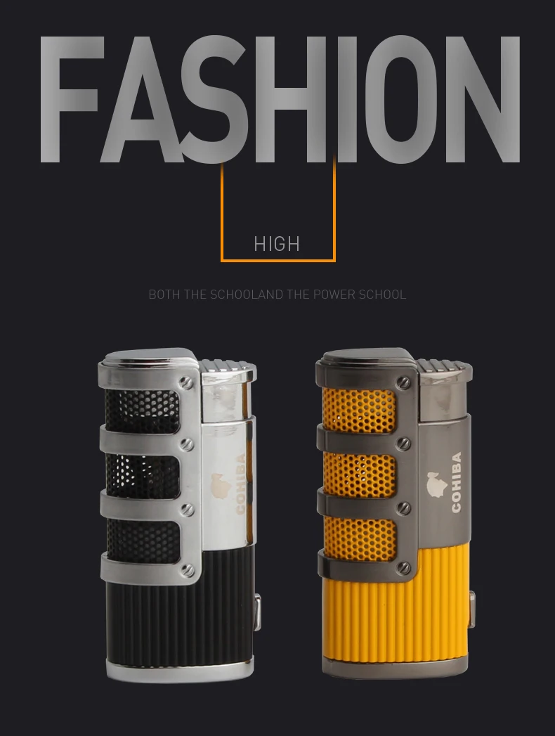 COHIBA зажигалка для сигар бутан 3 фонарь струйная зажигалка с резак для сигар удар аксессуары ветрозащитный прикуриватель подарочная коробка