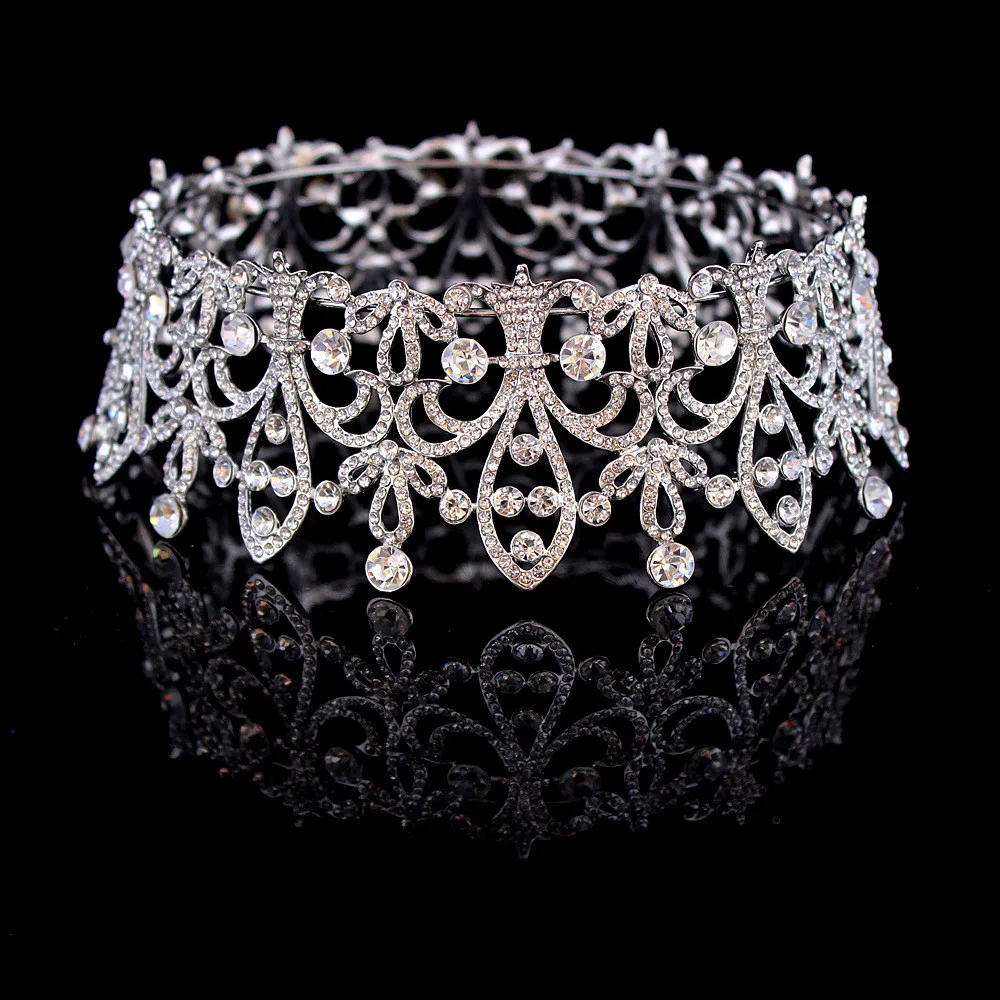 Bling расшитые стразами Свадебные Корона круглый диадемы со стразами диадема для невесты банданы для мужчин свадебные аксессуары волос