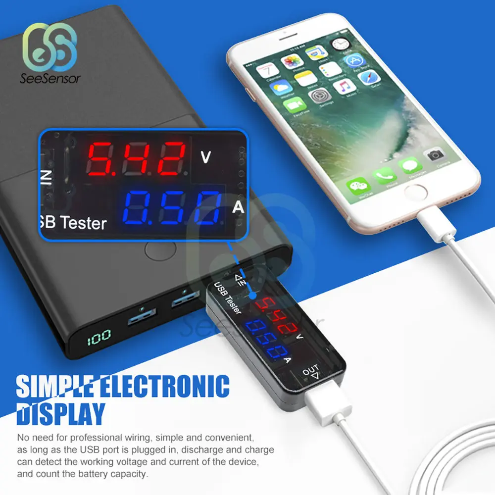 Цифровой USB ток напряжение зарядный детектор 3/4 цифр Мобильная мощность Ток вольтметр Амперметр Напряжение зарядное устройство Тестер