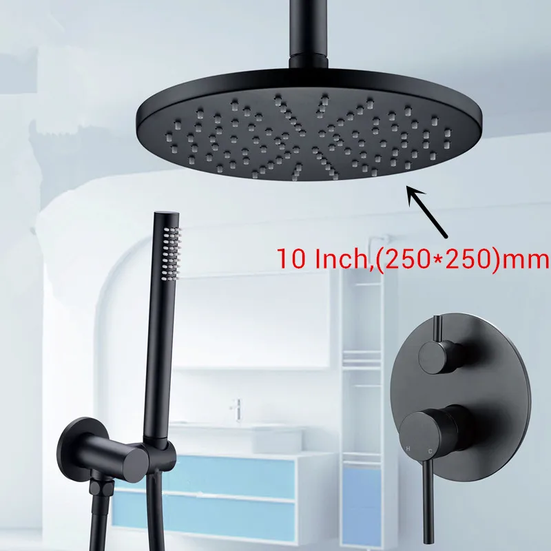Matte Black 10 inch Набор для душа,, роскошный смеситель для ванной комнаты, розово-черный, 8-16 дюймов, душевая головка, потолочное крепление, смеситель, ручной распылитель - Цвет: Matte Black 10 inch