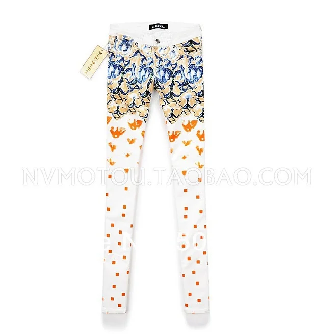New Arrivals Spring 2014 fashion brand women's jeans / casual Slim painted cotton printed skinny feet pencil free shipping |