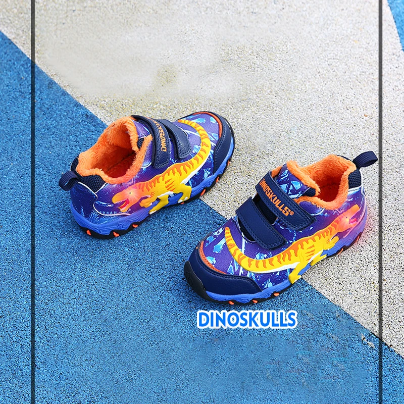 Dinoskulls/кроссовки для мальчиков с 3D динозавром; бархатная детская зимняя обувь; портов; кроссовки для бега; детская зимняя теннисная обувь для маленьких мальчиков - Цвет: Color Blue
