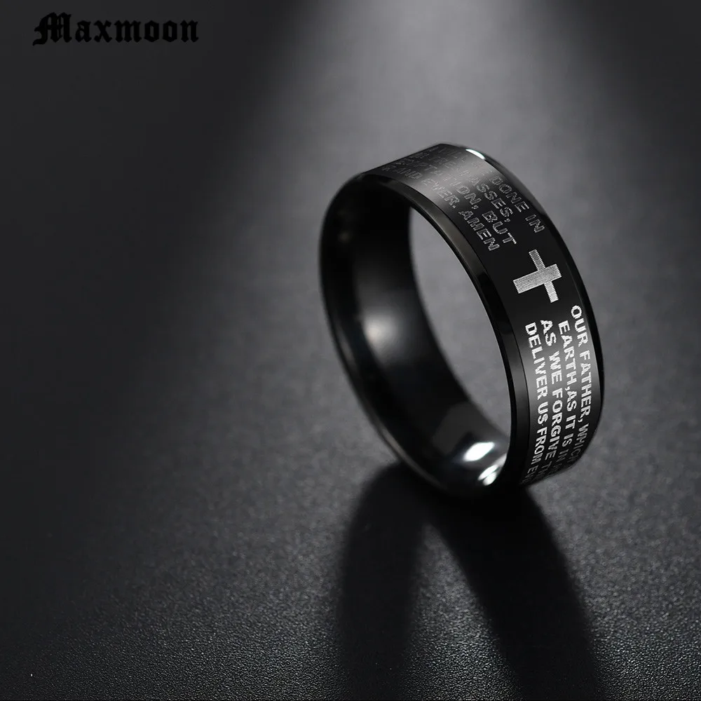 Мужские и женские кольца с крестом Maxmoon черное кольцо из титановой стали
