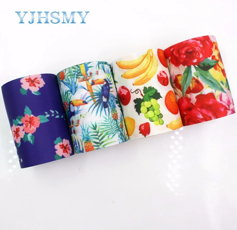 YJHSMY G 18815 958 75 мм 10 ярдов ленты с цветочным принтом аксессуары для волос ручной