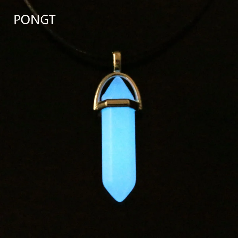 Glow in the Dark Luminous Stone Pendant Necklace with Moonstone, Natural Quartz Crystal, Opal, and Hexagonal Leather Chains image 2