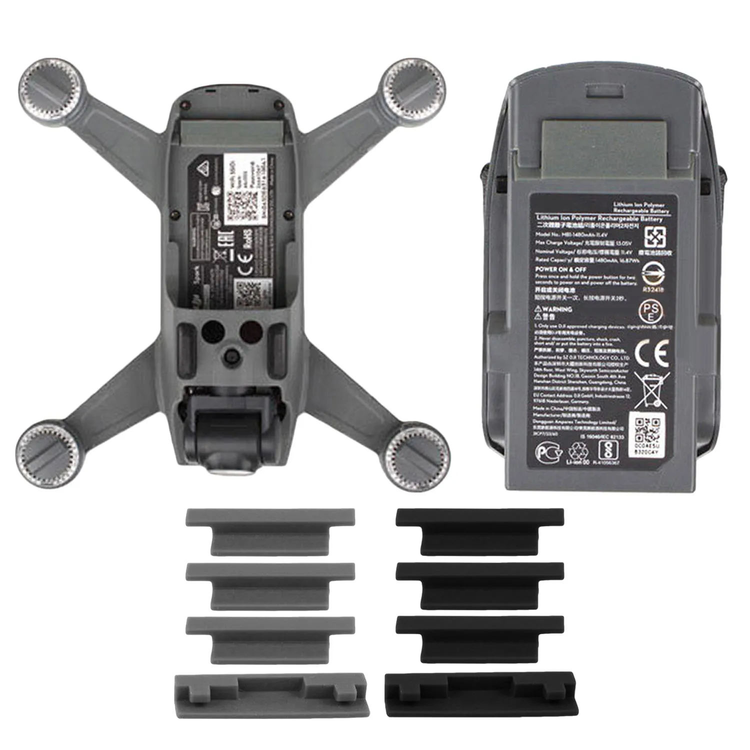 SUNNYLIFE 4 PCS Silicone Drone Body Battery Charging Port Protector Set Kit Protective Cover Cap Plug Dust-proof for DJI Spark |