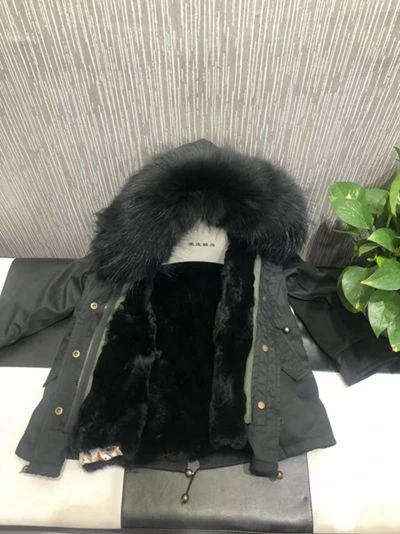 Black Black Зимнее пальто для девочек куртки с подкладкой из кроличьего меха детская верхняя одежда для малышей Детская куртка-парка с капюшоном из меха енота для мальчиков TZ332 - Цвет: Black Black