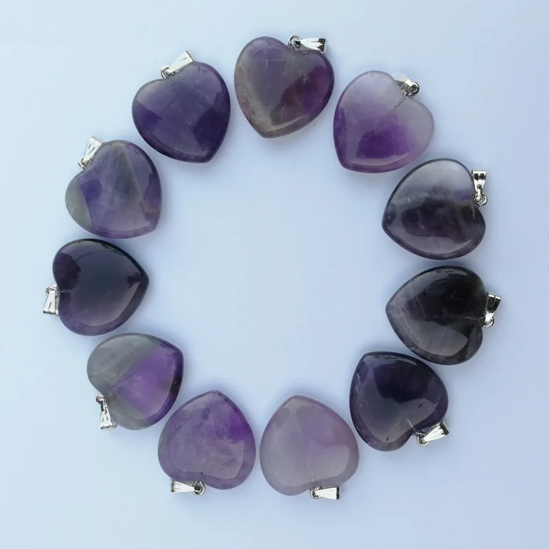 

Fashion Good quality heart Purple crystal 20mm Natural stone pendants for jewelry making Charm accessories 12Pcs/lot wholesale