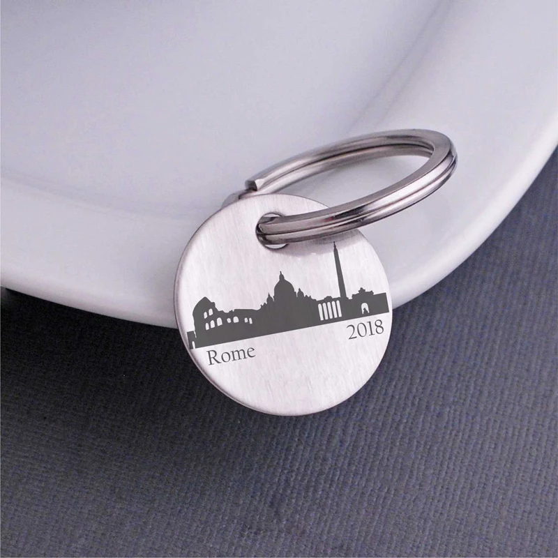 

personality name Key Chain DAD gift city outline stainless steel laser engraved name and date Jewelry Key Holder K1030