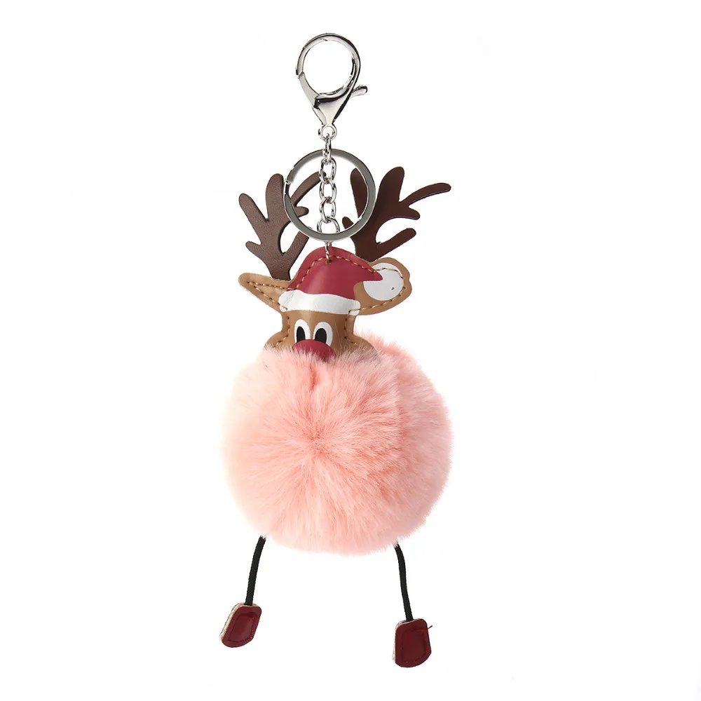 

DoreenBeads Plush Keychain & Keyring Pom Pom Ball Korea Pink Christmas Reindeer Rainbow 21cm(8 2/8") x 8cm(3 1/8"), 1 Piece