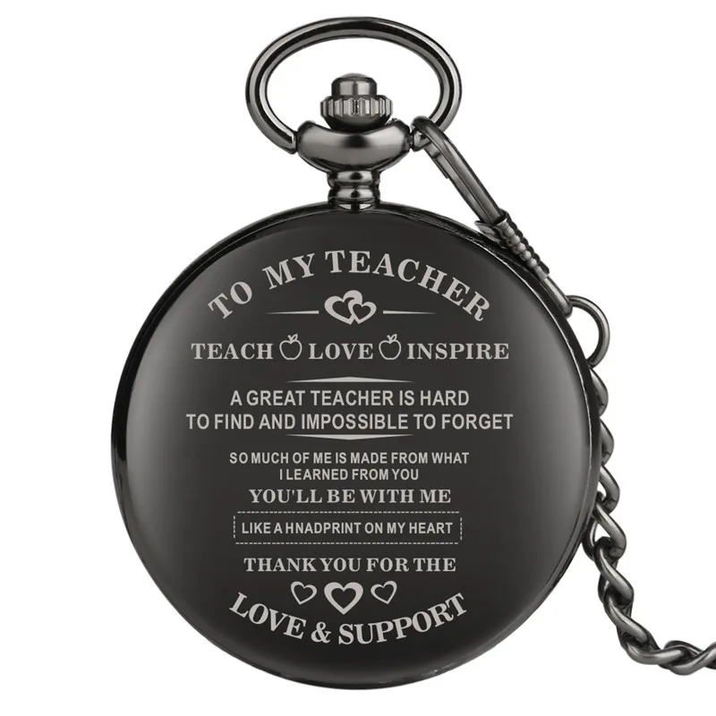 Серия To My Teacher, кварцевые карманные часы в стиле ретро для женщин и мужчин, благородные карманные часы с цепочкой из сплава, карманные часы, рождественский подарок, часы - Цвет: Black