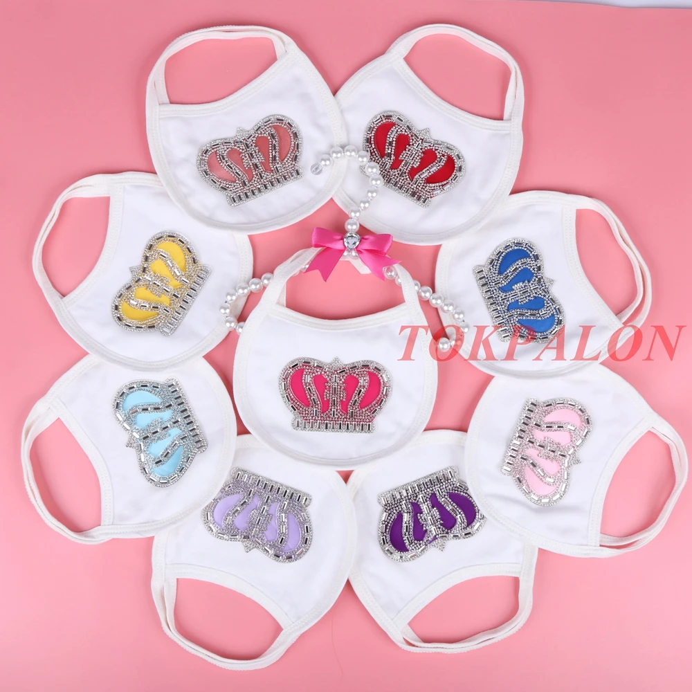 baby bibs burp cloths with rhinestone crown white color 100% cotton babador saliva towel | Детская одежда и обувь