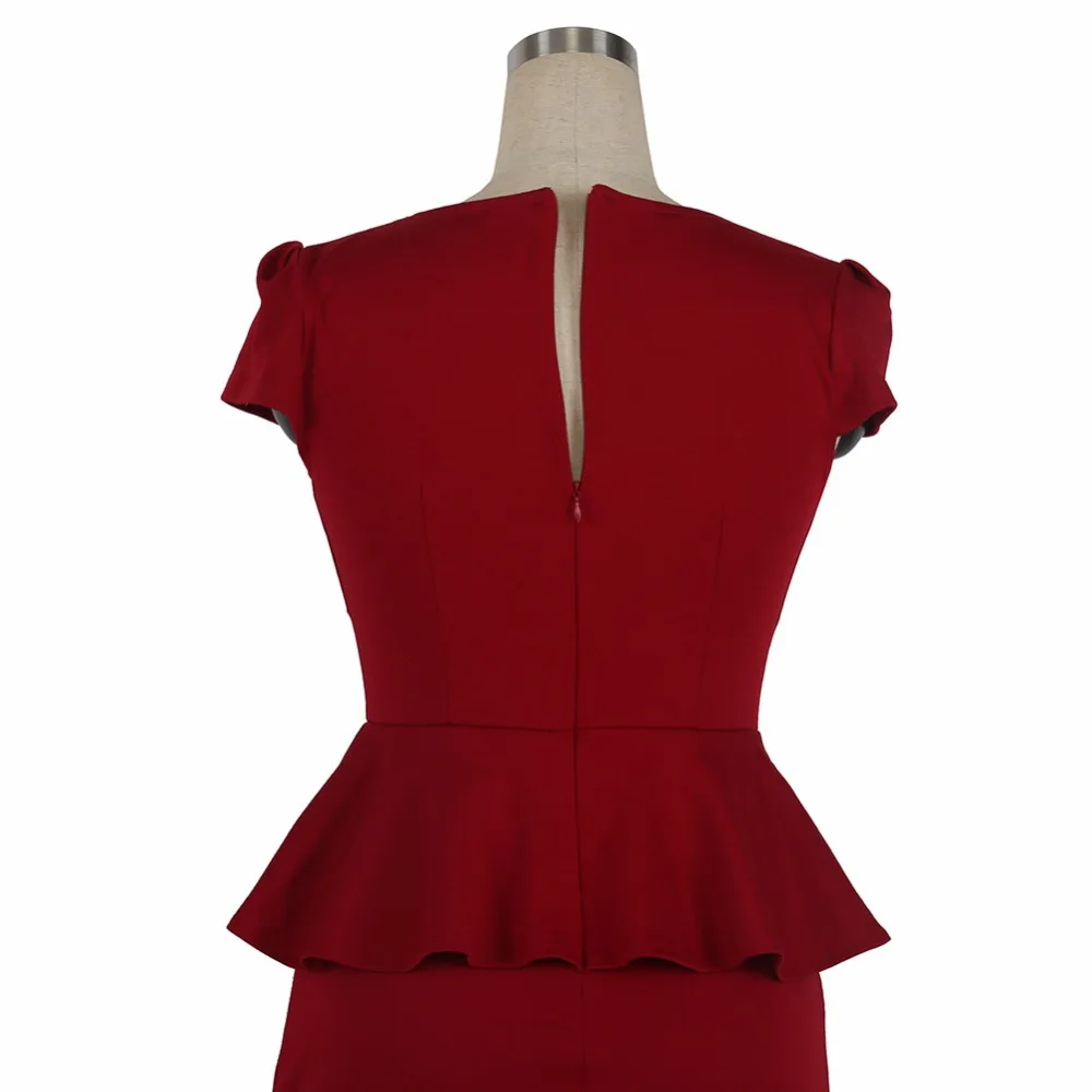 FD3429 женское платье карандаш с баской Vestido короткий рукав v образный вырез талия